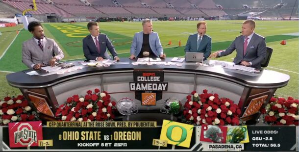 The College GameDay set at the Rose Bowl.